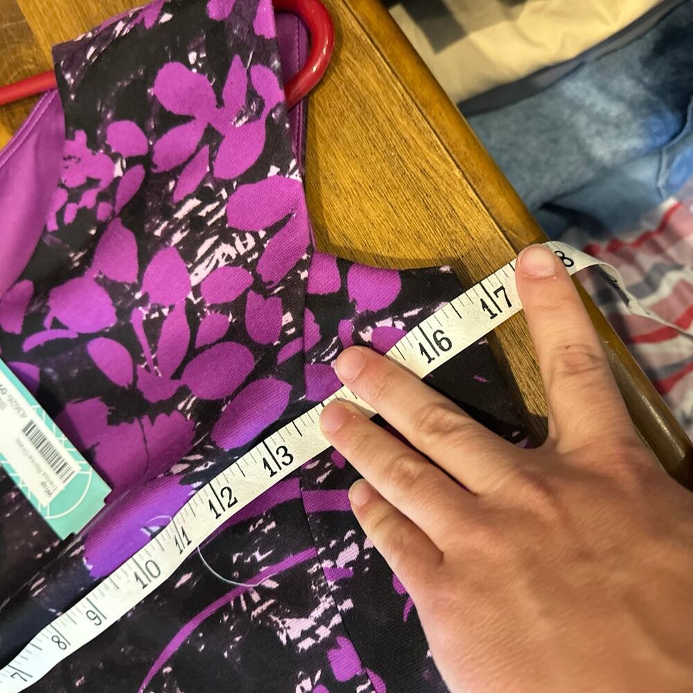 NWT Stitch Fix Wisp Tressa Ponte Dress Size 2 Purple Black Floral Professional - Picture 11 of 12